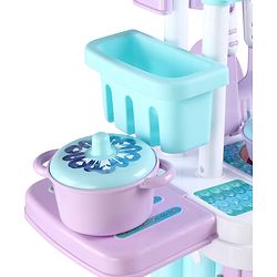 Babyhug Disney Frozen Theme Kitchen Play Set Trolley| Portable Set with Realistic Light Sound Toys for Kids with 24 Pieces - Lilac & Light Blue
