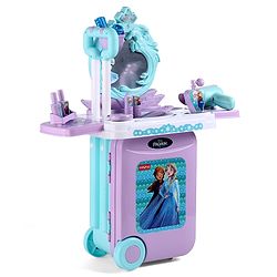 Babyhug Disney Frozen Theme Pretend Play Makeup Trolley Set with Briefcase and Accessories| Cosmetic Set 2 in 1 Vanity Table | Beauty Make Up Trolley Set with 22 pieces & 2 Sticker - Lilac