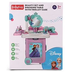 Babyhug Disney Frozen Theme Pretend Play Makeup Trolley Set with Briefcase and Accessories| Cosmetic Set 2 in 1 Vanity Table | Beauty Make Up Trolley Set with 22 pieces & 2 Sticker - Lilac