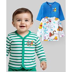 Babyhug Disney Interlock Knit Half Sleeves Jhablas with Winnie & Friends Graphics Pack of 3 - Blue White & Green