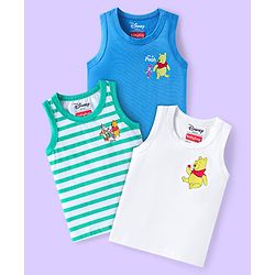 Babyhug Disney Knit Sleeveless Vests With Winnie & Friends Graphics Pack Of 3 - Blue White & Green