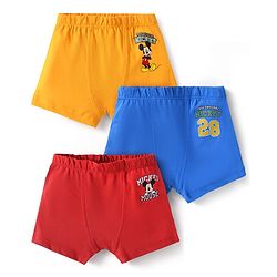 Babyhug Disney Lycra Knit Trunks With Mikcey Mouse Graphic Pack of 3 - Blue Red & Yellow