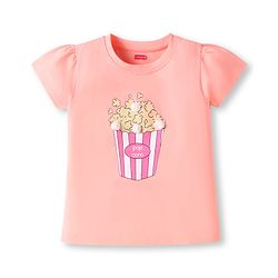 Babyhug Cotton Knit Half Sleeves Night Suit With Pop Corn Print & Applique - Peach & Pink