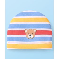 Babyhug 100% Cotton Knit Caps with Bear Print & Stripes Pack of 2  Multicolor - Diameter 16 cm