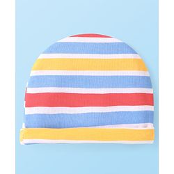 Babyhug 100% Cotton Knit Caps with Bear Print & Stripes Pack of 2  Multicolor - Diameter 16 cm