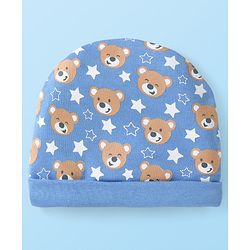 Babyhug 100% Cotton Knit Caps with Bear Print & Stripes Pack of 2  Multicolor - Diameter 16 cm