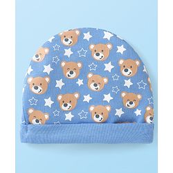 Babyhug 100% Cotton Knit Caps with Bear Print & Stripes Pack of 2  Multicolor - Diameter 16 cm