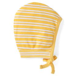 Babyhug 100% Cotton Knit Bonnet Bonnet Caps with Stripes & Vehicle Print Pack of 2 - Yellow & Blue