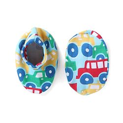 Babyhug 100% Cotton Knit Mittens & Booties Set with Car Print - Blue