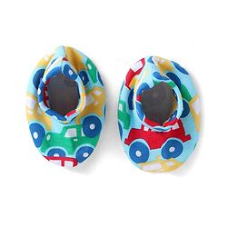 Babyhug 100% Cotton Knit Mittens & Booties Set with Car Print - Blue