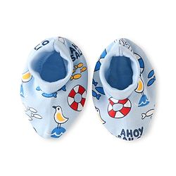Babyhug 100% Cotton Knit Mittens & Booties Set with Nautical Theme Print - Light Blue