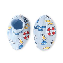 Babyhug 100% Cotton Knit Mittens & Booties Set with Nautical Theme Print - Light Blue