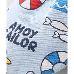 Babyhug 100% Cotton Knit Mittens & Booties Set with Nautical Theme Print - Light Blue