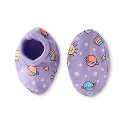 Babyhug Interlock Knit Cap Mittens & Booties Set with Space Theme Prints Lavender  - Diameter 10 cm