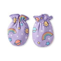 Babyhug Interlock Knit Cap Mittens & Booties Set with Space Theme Prints Lavender  - Diameter 10 cm