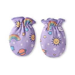 Babyhug Interlock Knit Cap Mittens & Booties Set with Space Theme Prints Lavender  - Diameter 10 cm