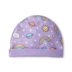 Babyhug Interlock Knit Cap Mittens & Booties Set with Space Theme Prints Lavender  - Diameter 10 cm