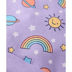 Babyhug Interlock Knit Cap Mittens & Booties Set with Space Theme Prints Lavender  - Diameter 10 cm