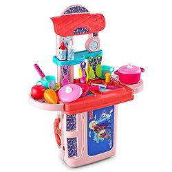 Babyhug Disney Frozen Sisters Theme Kitchen Play Set - Pink| 3 in 1 Portable Pretend Food Party Role Play|  Kids Cooking Set| Toy for Kids with 32 Pcs & 2 Sticker Set| Gift for Girls