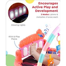 Babyhug Disney Frozen Baby Kick and Play Piano Play Gym with Lights and Music - Orange| 5 Hanging Rattles with Musical Keyboard| Ideal Gifting Option - Multicolor
