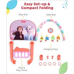 Babyhug Disney Frozen Baby Kick and Play Piano Play Gym with Lights and Music - Orange| 5 Hanging Rattles with Musical Keyboard| Ideal Gifting Option - Multicolor