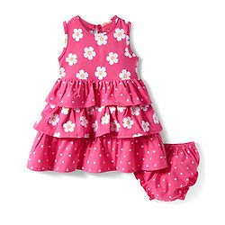 Babyhug Single Jersey Knit Sleeveless Layered Frock with Bloomer & Floral Print - Dark Pink