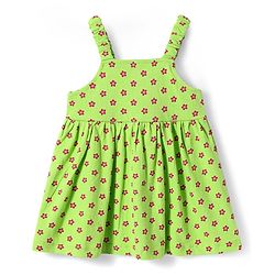 Babyhug Single Jersey Knit Sleeveless Floral Printed Frock with Headband Bloomer & Bow Applique - Light Green