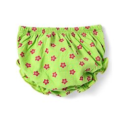 Babyhug Single Jersey Knit Sleeveless Floral Printed Frock with Headband Bloomer & Bow Applique - Light Green