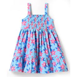 Babyhug Single Jersey Knit Sleeveless Frock and Bloomer with Floral Print & Bow Applique - Blue