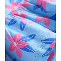 Babyhug Single Jersey Knit Sleeveless Frock and Bloomer with Floral Print & Bow Applique - Blue