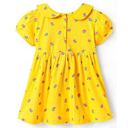 Babyhug Single Jersey Knit Half Sleeves Floral Printed Frock With Bow Applique & Bloomer - Yellow