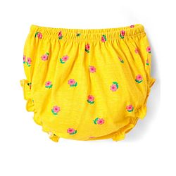 Babyhug Single Jersey Knit Half Sleeves Floral Printed Frock With Bow Applique & Bloomer - Yellow