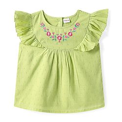 Babyhug Rayon Woven Sleeveless Top with Floral Embroidery - Light Green
