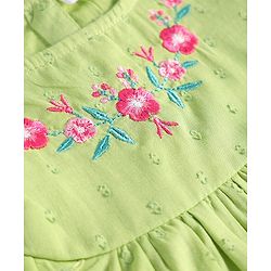 Babyhug Rayon Woven Sleeveless Top with Floral Embroidery - Light Green