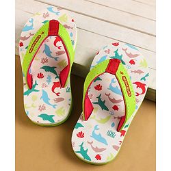 Cute Walk by Babyhug Slip on Flip Flops with Sea Life Print - Light Green & Offwhite
