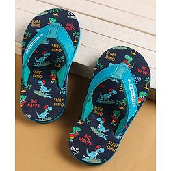 Cute Walk by Babyhug Slip on Flip Flops with Dino Print - Navy Blue