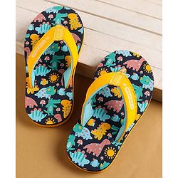 Cute Walk by Babyhug Slip on Flip Flops with Dino Print - Yellow