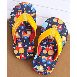 Cute Walk by Babyhug Flip Flops With Vehicle Print - Yellow