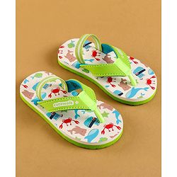Cute Walk by Babyhug Flip Flops with Backstrap & Sea life Theme - Light Green