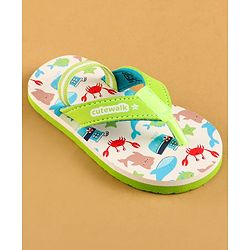Cute Walk by Babyhug Flip Flops with Backstrap & Sea life Theme - Light Green