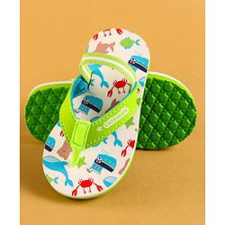 Cute Walk by Babyhug Flip Flops with Backstrap & Sea life Theme - Light Green