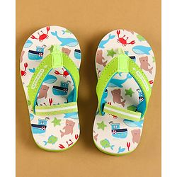 Cute Walk by Babyhug Flip Flops with Backstrap & Sea life Theme - Light Green