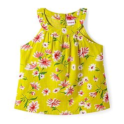 Babyhug Rayon Woven Sleeveless Halter Neck Top with Floral Print - Light Green