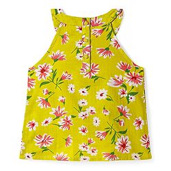 Babyhug Rayon Woven Sleeveless Halter Neck Top with Floral Print - Light Green