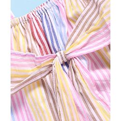 Babyhug Woven Cold Shoulder Top with Stripes - Pink & Yellow