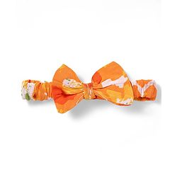 Babyhug Rayon Woven Half Frill Sleeves Top with Headband & Floral Print - Orange
