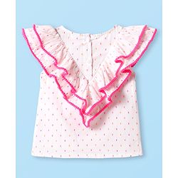 Babyhug Woven Sleeveless Top With Frill & Polka Dots - Pink & White