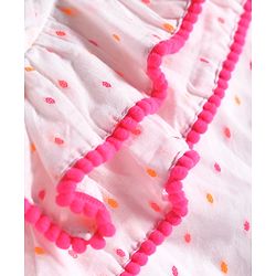 Babyhug Woven Sleeveless Top With Frill & Polka Dots - Pink & White