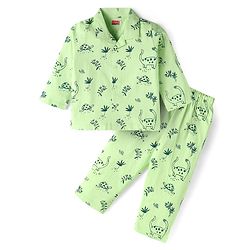 Babyhug Cotton Knit Full Sleeves Night Suit With Animal Print - Green