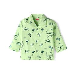 Babyhug Cotton Knit Full Sleeves Night Suit With Animal Print - Green